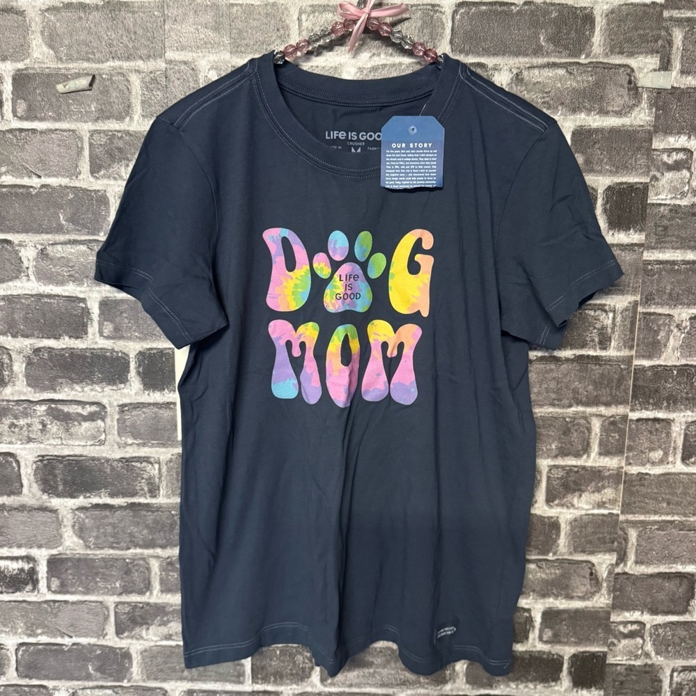 NWT Life is Good crusher tee shirt top Navy blue tie dye paw print